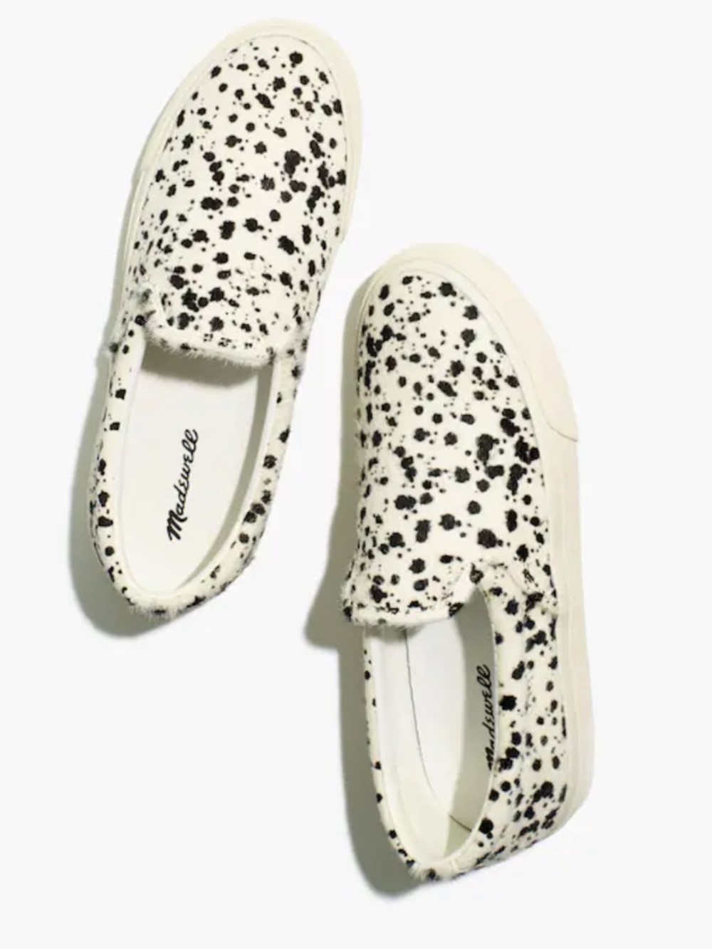 Slip-On Spatter-Print Calf Hair Sneakers - White/Black - Picture 4 of 9